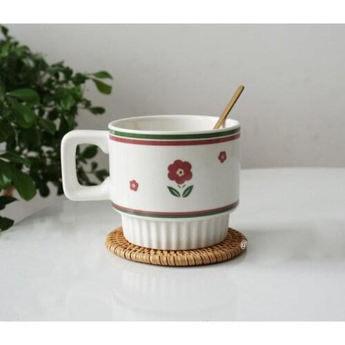 Korean Retro Tulip Ceramic Coffee Mug Mug Water Cup Simple Latte Breakfast Oatmeal Cup