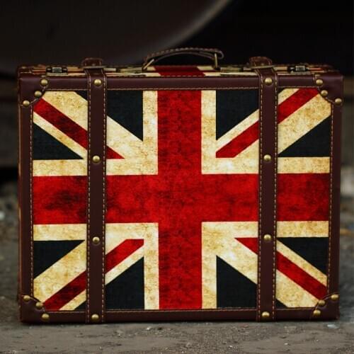 RETRO CREATIVE FLAG WOODEN PORTABLE LUGGAGE STORAGE TRAVEL BOX CRAFT COFFEE SHOP ORNAMENT SUITCASE PROPS HOME DECORATION