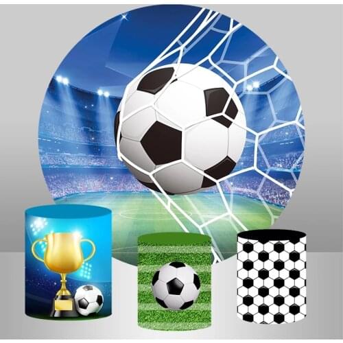 Soccer Round Backdrop Circle Sports Football Field Birthday Party Background for Boy Baby Shower Photo Studio Plinth Cover