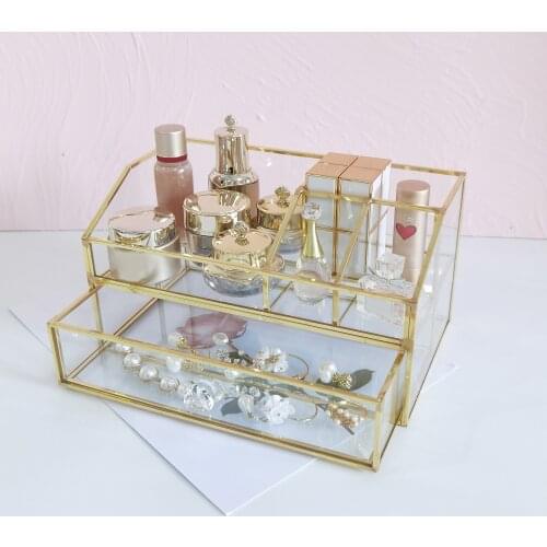 Makeup Organizer Drawers Clear Glass Cosmetic Storage Box Jewelry Container Make Up Case Makeup Brush Holder Organizers Box