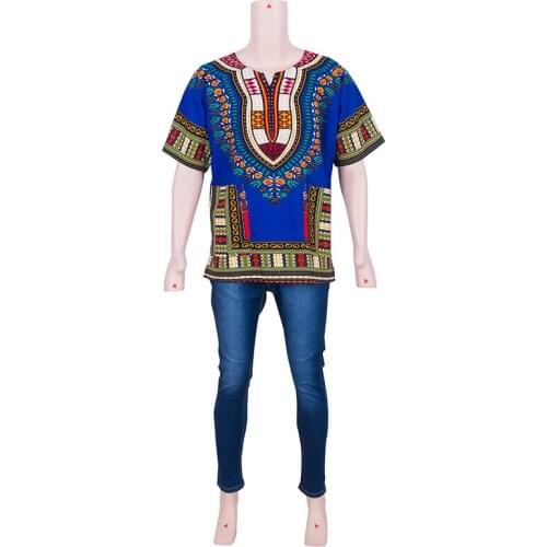 Stock Size Bazin Riche Traditional African Printing Man Shirt Short Sleeve Cotton Dashiki African Men Clothes XH169
