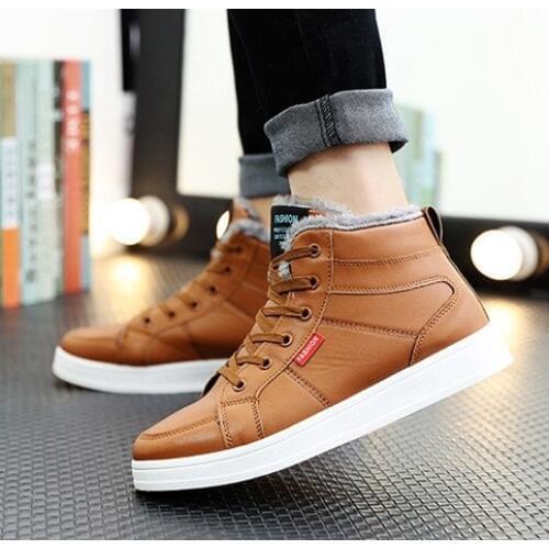 2018Hot Men Shoes Fashion Warm Fur Winter Men Leather Boots Waterproof Snow Boots Footwear High Top Canvas Casual Shoes Men39-48