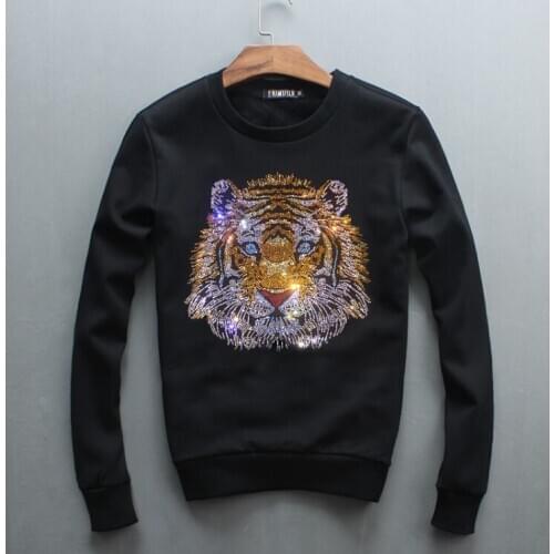 Spring and autumn mens long sleeves plush and thickened hot-rolled tiger head fashion warm pullover mens hoody