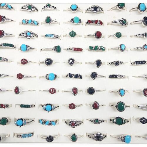 50pcs/lot Mixed Lot Antique Silver Color Ring Set for Women Wholesale