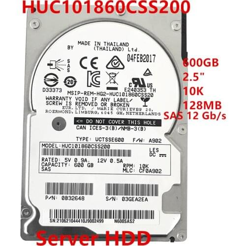 New HDD For Hgst Brand 600GB 2.5" SAS 12 Gb/s 128MB 10000RPM For Internal Hard Disk For Enterprise Class HDD For HUC101860CSS200
