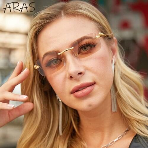 Trendy Rimless Rectangle Carving Leopard Sunglasses Fashion Small Frame Classic Sun Glasses Luxury Brand Designer Eyewear UV400