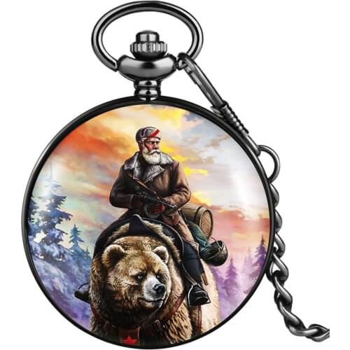 Presents For Boys Practical High Quality Quartz Pocket Watch Brave Bear Pattern Large Dial Personalized Pendant Clock Necklace