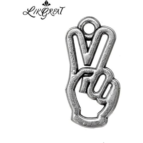 Yeah Victory Sign Hand Gesture Charm for Jewelry Making Tibetan Silver Color Love and Peace Sign Charms Pendant DIY Accessories