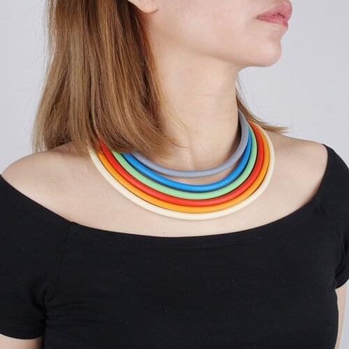 Multicolor Rubber Choker Necklaces For Women Current Multilayer Rope Chain Rainbow Short Necklace Luxury Statement Accessories