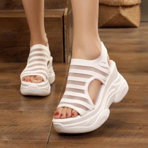 2021 Summer Women Platform Sandals Fashion White 8 cm Increasing Sandals Thick Sole Casual Platform Shoes Female