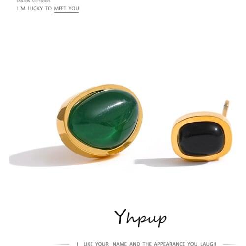 Yhpup Stainless Steel Asymmetric Stud Earrings Fashion Natural Stone Agate Geometric Earrings бижутерия для женщин Girls Gift