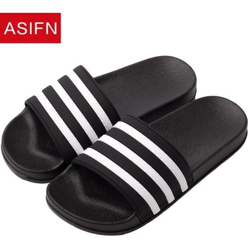 ASIFN Beach Slippers Summer Classic Striped Men Slides Outdoor EVA Couples Women Flip Flop Black White Stripes Casual Male Shoes