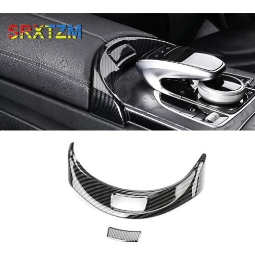 Car Styling for Mercedes Benz C Class W205 GLC X253 Carbon fiber Center Console Armrest Box Buttons Frame Covers Stickers Trim