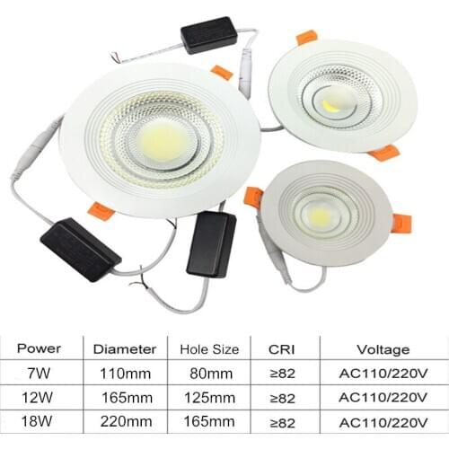 Dimmable LED Downlight COB Ceiling Spot Lighting 7W 12W 18W Led Bulb Bedroom Kitchen Indoor ceiling recessed Lights