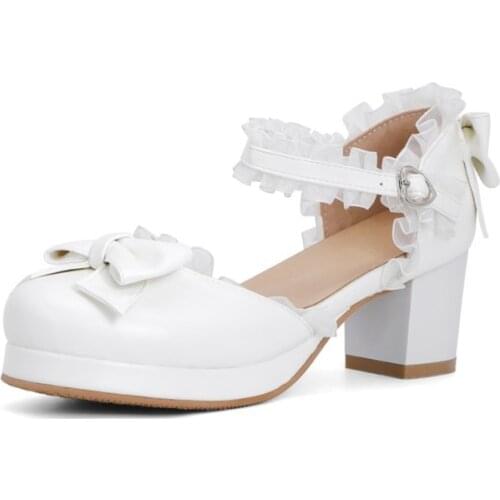 BLXQPYT Lolita Girls Mary Janes Shoes Women Pumps Sweet Party Dress Cosplay Wedding High Heels Sandals Plus Size 32-48 205-1