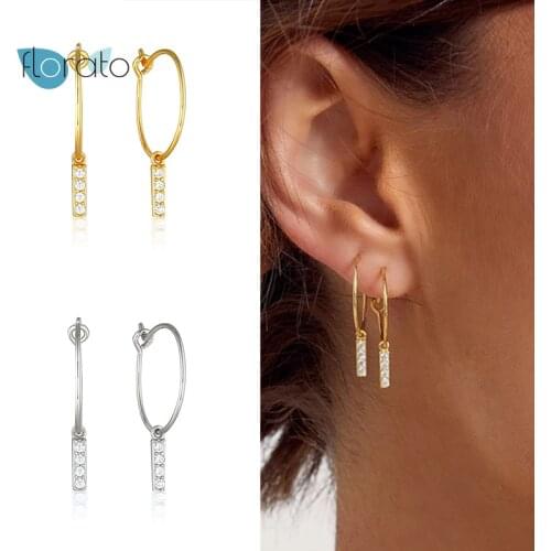 YUXINTOME 925 Silver Ear Buckle Small Round Pendant Hoop Earrings for Women Minimalist Crystal Earrings Fashion Jewelry Gift A35