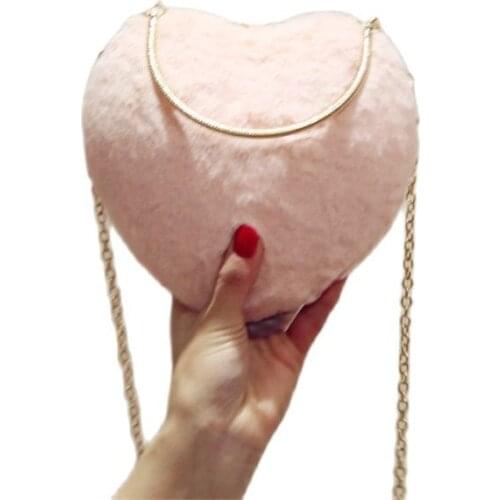 Meloke 2020 women heart shaped evening bags wool wedding clutch purse banquet bags for ladies drop shipping MN1290