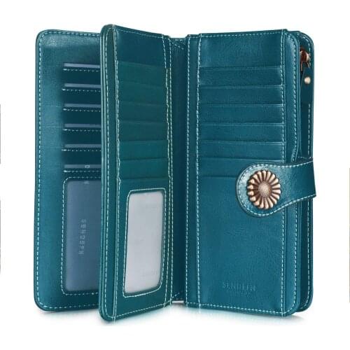 Womens RFID Blocking Wallet Genuine Leather Clutch Wallet Card Holder Organizer Ladies Purse