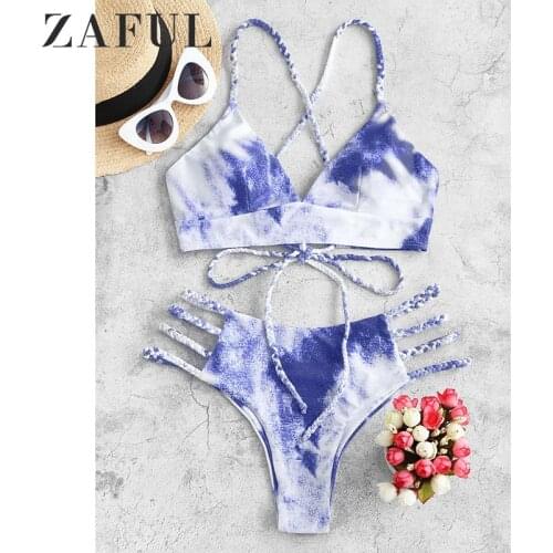 ZAFUL Tie Dye Bikini 2020 Women Swimwear Push Up Swimsuit Dinosaur Print Swimming Suit Bandage Sexy Summer Bathing Suit Female