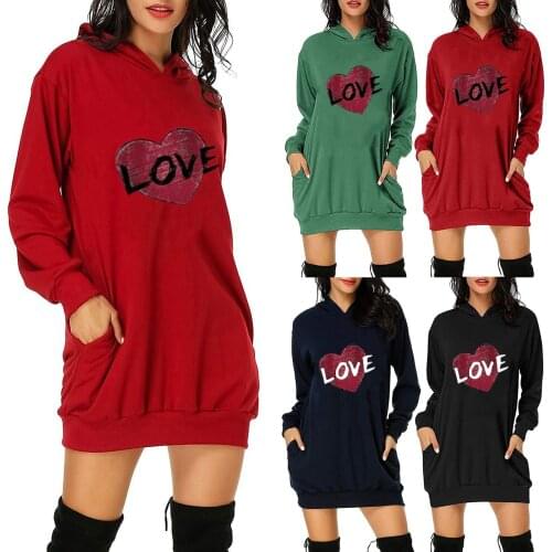 Women Casual Sweater Dress Hooded O-Neck Long Sleeve LOVE Letter Print High Waist Spring Summer Slim Hips Dress 2021 Fashion