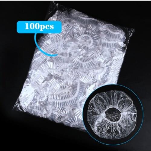 100pcs/lot Disposable Shower Caps Clear Spa Hair Salon Hotel One-Off Bathing Elastic Shower Hat Bathroom Products Bath Bonnet