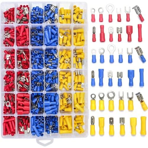 840PCS Electrical Wire Connectors, Insulated Wire Crimp Terminals, Mixed Butt Ring Fork Spade Bullet Quick Disconnect Assortment