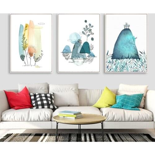 Abstract Watercolor Hill And Tree Art Canvas Painting Poster Prints Modern Home Decor Wall Pictures No Framed 3 Pieces Pictures