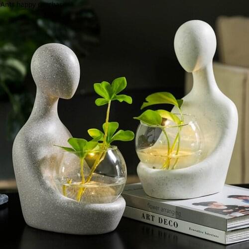 Nordic Abstract Resin Figure Vase Living Room Office Decoration Flowers Plant Hydroponic Vase Flower Arrangement Home Decoration