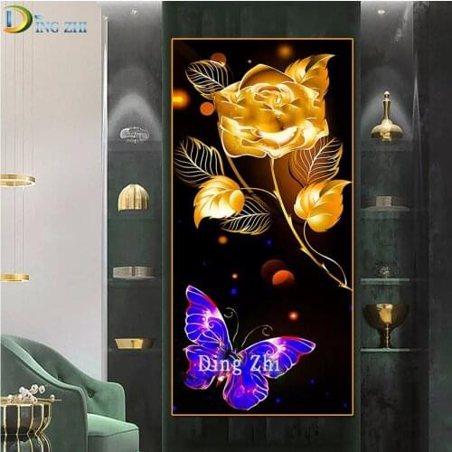 Diamond Painting 5D Gold Rose Purple Butterfly Embroidery Set DIY Home Decoration Round Square Diamond Mosaic Nordic Luxury Gift