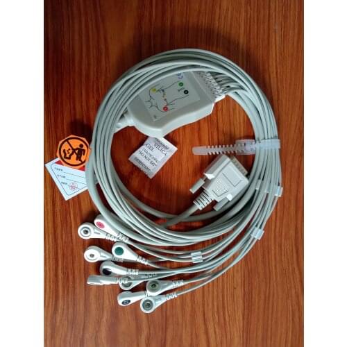 Free Shipping 15 pin Nihon Kohden, ECG-1250,ECG-1350, ECG-9101/9130/9132/9620 One-piece 10 leads cable and Snap leadwires,IEC
