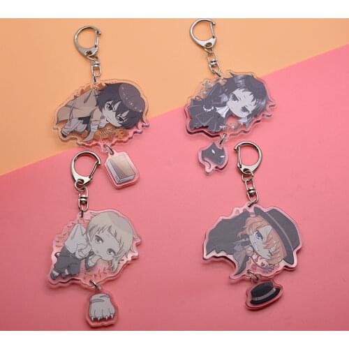 Anime Bungo Stray Dogs Key Chain Nakajima Atsushi Dazai Osamu Acrylic Double Sided Pendant Keychains Keyring Props Accessories