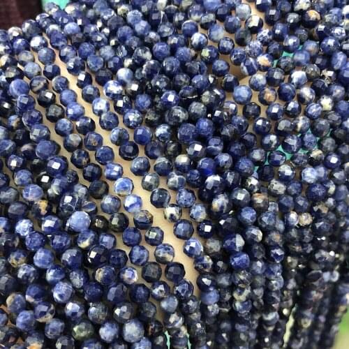Natural Sodalite Stone Beads Section Round Blue-Veins Stone Beading Charms for Making DIY Jewelry Necklace Bracelet Size 4mm
