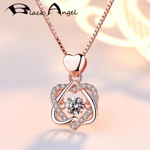 BLACK ANGEL New Rose Gold Cubic Zirconia Heart Shaped Gemstone Pendant Necklace For Women Jewelry Clavicle chain Christmas Gift