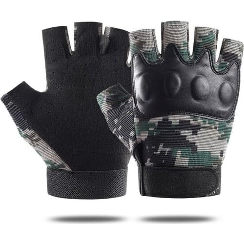 Black PU Leather Camouflage Tactical Gloves Fingerless Mittens Army Military Riding Anti-cutting FightingTraining Gloves