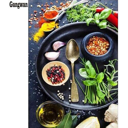 Diy Diamond Painting kitchen decor Diamond Embroidery Vegetables spices spoon icon 5d Rhinestones mosaic Full drill square Round