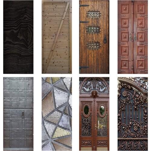 Europe Wooden Door Living Room Corridor Wallpaper PVC Self-adhesive Medieval Iron Gate 3D Wall Decor Sticker Full Covering Mural