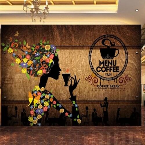 Photo Wallpaper 3D Retro Coffee Shop Figure Flowers Murals Modern Creative Restaurant Cafe Background Wall Decor Papel De Parede