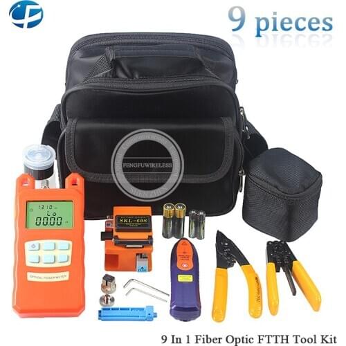 Hot sale 9 in 1 Fiber optic Tool kit SKL-60 Cleaver,70dBm~+10dBm Power Meter,Mini 1MW red pen,Stripper CFS-2/FO-IS Tool