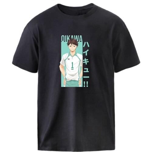 Haikyuu Oikawa Print Tees T-shirts Men Print Cotton 2021 Casual Oversize Tshirts Male Black Punk Style Graphic Tops Tees