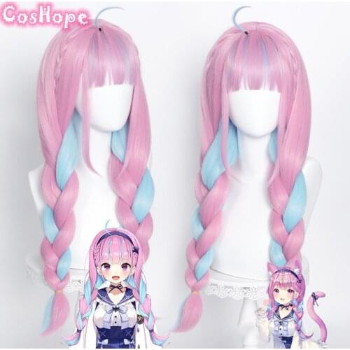 Hololive Minato Aqua Cosplay Vtuber Cosplay 69cm Braid Pink Blue Wig Cosplay Anime Cosplay Wigs Heat Resistant Synthetic Wigs