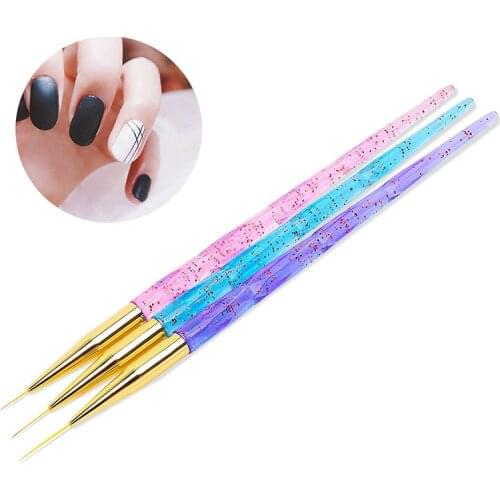 3pcs/set Nail Art Brush Liner Painting Pen Acrylic UV Gel Brushes French Lines Stripes Grid Drawing Pen crystal Manicure Tools