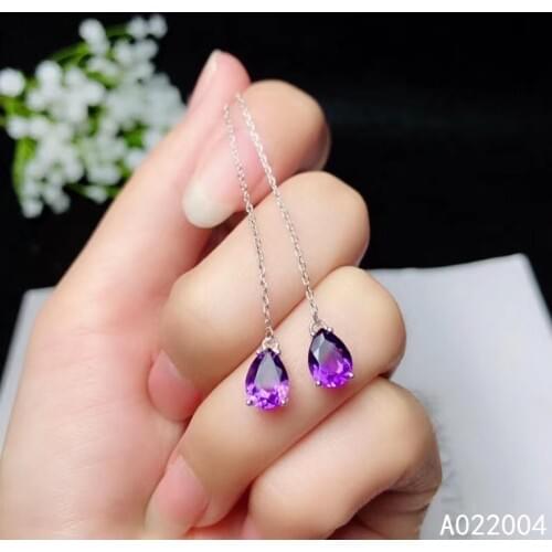 KJJEAXCMY Fine Jewelry 925 sterling silver inlaid Amethyst female earrings Eardrop classic hot selling