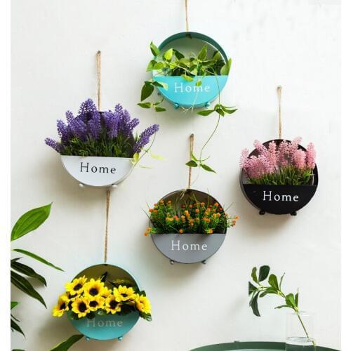 Creative Metal Iron Art Flower Vase Brief Round Home Letter Artificial Flower Holder Living Room Decoration Adornment Wall Vases