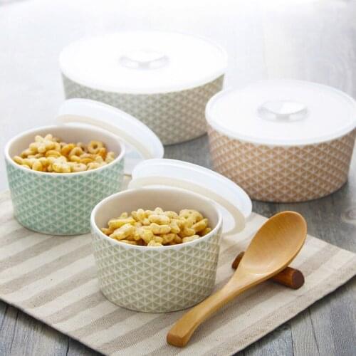 Japan Zakka Style Round Ceramic Storage Boxes & Bins Glossy Crisper Food Container Microwavable Fruit Lunch Bento Box 3 Sizes
