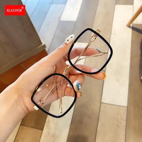 Oversized Alloy Square Clear Glasses Women Vintage Big Frame Eyeglasses Female Transparent Elegant Shades Black Ladies Glasses