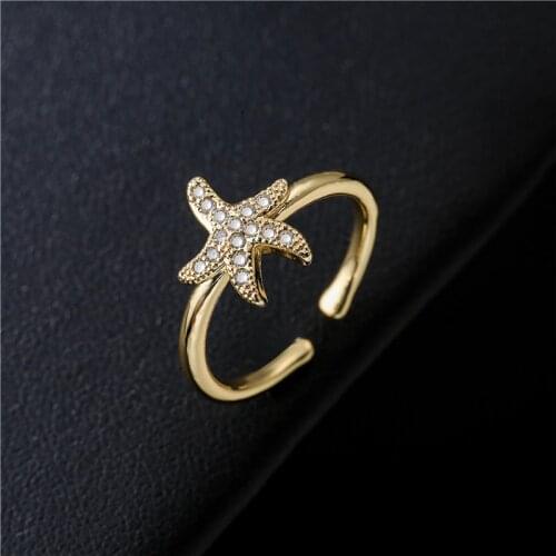 Best Birthday Gift For Women Girl 2021 New Fashion Gold Color Starfish Open Ring Female Party Jewelry Wholesale