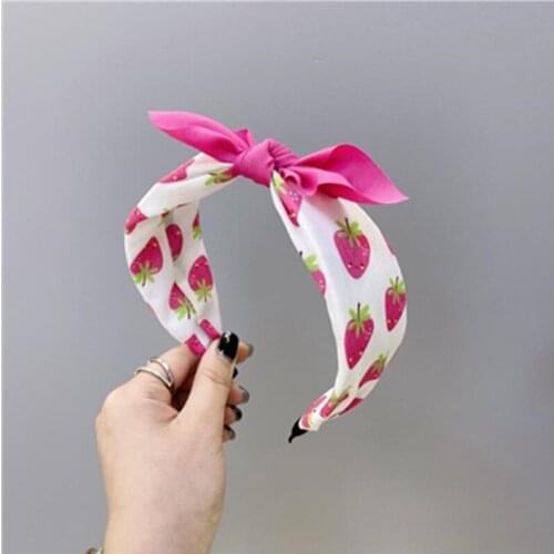 Cute Fruits Print Bow Hairbands for Kids Girls Hair Accessories Smaller Ear Knotted Center Headbands Print Party Headdress