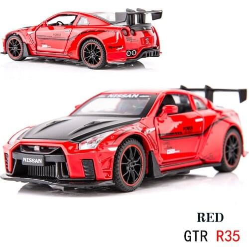 1:32 Alloy Sport Car Model NISSAN GTR R35 Pull Back with Sound Light Emulation Toy Vehicles Models for Children Birthday Gifts