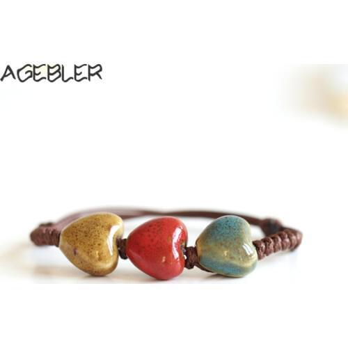 Fashion Handmade Bracelets for Women love Heart Shape Jewelry Rope Chain Ceramic Bracelet New Design Boho Style