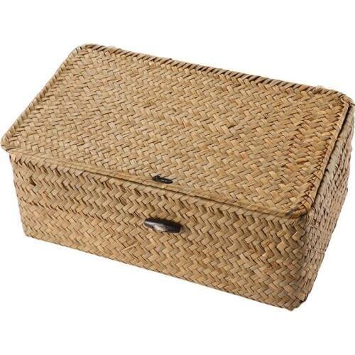 Seagrass Hand Woven Storage Box Storage Box Storage Basket Makeup Organizer Multipurpose Container with Lid